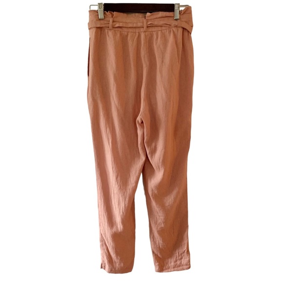 HAVE Paper Bag Pants Linen Blend Pink High Waist Belted Modern Beachy Size Small - Picture 3 of 8
